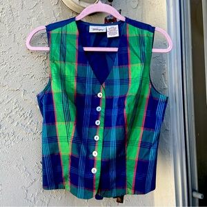 Vintage Silk Plaid Button Up Vest